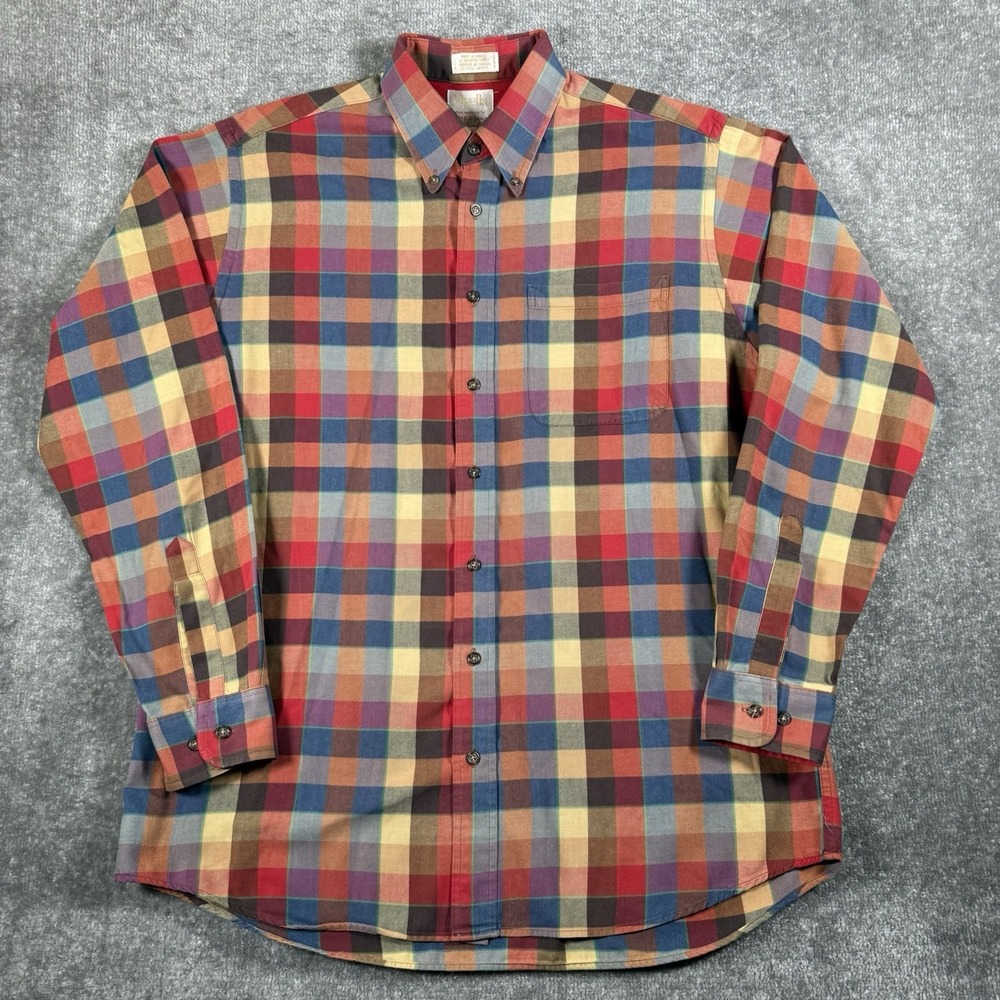 Viyella Shirt Men's Large Red Plaid Wool Blend Long Sleeve Flannel Button Up